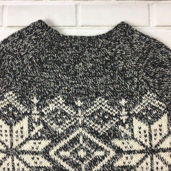 New Gray Wool Blend Nordic Snowflake Bell Sleeve Cropped Sweater womens M NWT - Picture 7 of 8
